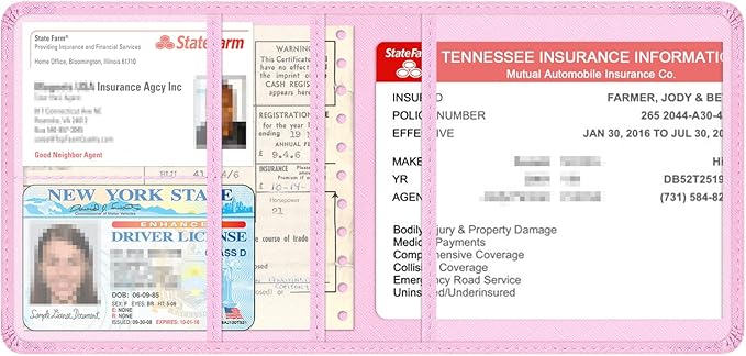 Car Insurance and Registration Holder, 5.5 x 5 Inch PU Leather Vehicle Glove Box Organizer Wallet Case for Insurance Card, Driver License, Paperwork - Pink