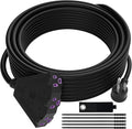 Outdoor Extension Cord 35 FT with 3 Outlets, 3 Prong 90 Degree Angled Plug, 12/3 Heavy Duty 12 Gauge Power Cable, 12AWG, SJTW, 15A, 125V, 1875W, ETL Listed, Black Wire, with Free Carrying Strap+Ties