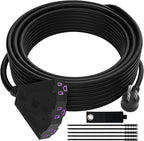 Outdoor Extension Cord 35 FT with 3 Outlets, 3 Prong 90 Degree Angled Plug, 12/3 Heavy Duty 12 Gauge Power Cable, 12AWG, SJTW, 15A, 125V, 1875W, ETL Listed, Black Wire, with Free Carrying Strap+Ties