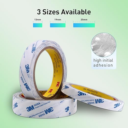 Double Sided Tape 9448A 1" x 33Ft Pack of 2 Made of 3M Super Sticky Adhesive Tape Ultra Thin Translucent Tissue Tape for Laptop Cell Phone Repairs Arts Crafts