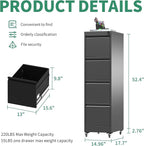 4 Drawer Mobile File Cabinet, Under Desk File Cabinet,Metal Filing Cabinets with Lock for Home Office Organizer Letter/Legal/A4,Require Assembly (Black)