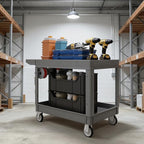 2-Tier Rolling Tool Cart,Heavy-Duty Plastic Service Cart with Lipped Shelves,550 lbs Capacity Utility Cart,Flat Top 46 x 26 Inch Rolling Work Carts for Garage,Salon,Kitchen,Office-Gray