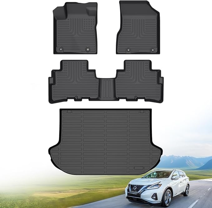 Hutisya-Floor Mats & Cargo Liner Set Fit for Nissan Murano 2017.5-2024 All Weather Protection Anti-Slip & Durable TPE Full Set Liners Automotive Accessories-Black