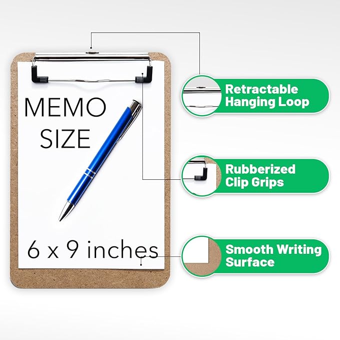 Mini Clipboard 6" x 9" (Set of 6) Memo Clipboard | Small Clipboards 6x9 with Low Profile Clip, Mini Clipboards 6x9 Menu Holder, Ideal for Kids, Classrooms, Parties, Hosting Events, and Crafts