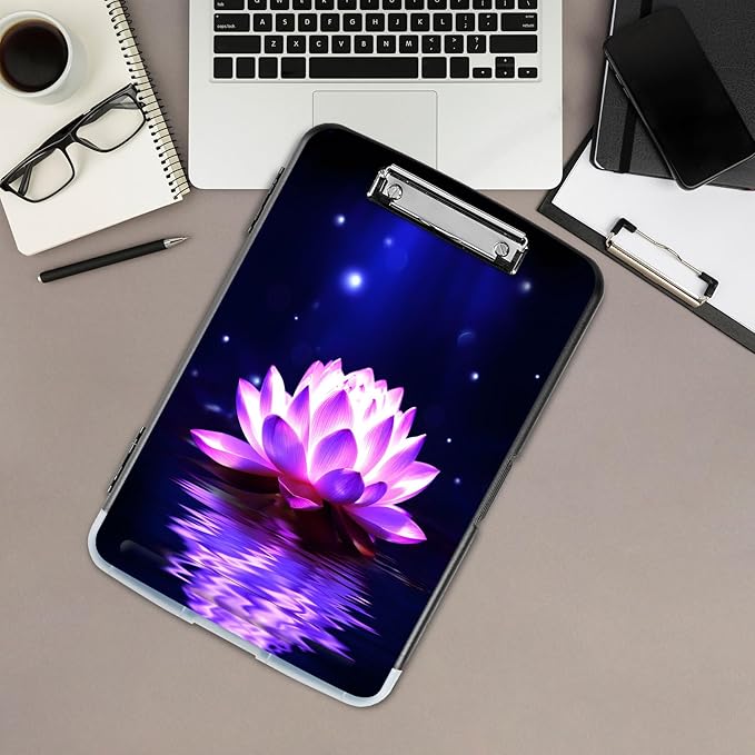 Clipboard with Storage,Office Supplies Nursing Clipboards Folder with Pen Holder Plastic Storage ClipBoard Foldable for Teacher Nurse,Purple Lotus