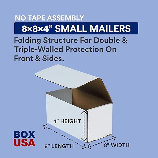 BOX USA Moving Boxes 8"L x 4"W x 4"H Small 50-Pack | Corrugated Cardboard Box for Packing, Moving and Storage 8x4x4 844