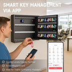 WeHere Smart Key Lock Box, Wall Mounted Key Cabinet with 90 Key Tags, Bluetooth App Control, OTP & Password Unlock, Wi-Fi Remote Unlock (Bridge Required), Steel Key Safe for Office Home Business