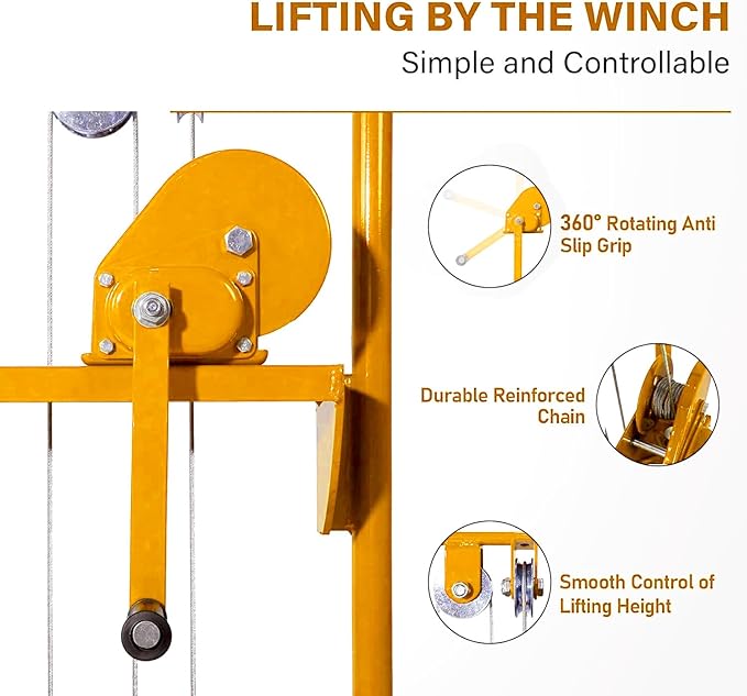 Material Lift Winch Stacker, 330 lbs Capacity Table Cart, 40.5" Lifting Height Manual Forklift Stacker, Pallet Jack Truck Dolly with Swivel Casters and Lift Plate (Yellow)