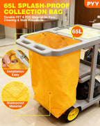 PYY Cleaning Carts On Wheels - Janitorial Cart w/ 3-Shelf & 2 Bins, Smooth Swivel Caster, 65L Collection Bag, 300LBS Load Capacity, Sturdy Cleaning Cart for Housekeeping, Janatorial Cleaning (Gray)