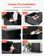 VEVOR Metal Storage Cabinet, 41.7 in Steel Garage Cabinet with 2 Adjustable Shelves, 2 Magnetic Doors & 2 Keys, 3 Tiers Lockable Tool Storage for Pantry, Warehouse, Basement, Office, Black