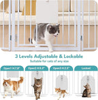No Pawblems Free Standing Dog Gate with Cat Door, 30'' Tall Foldable Dog Fence for Indoor & Outdoor, Up to 156 Inch Extra Wide Puppy Gate for Stairs, Hallways, Doorways, Deck, Yard (White, 6 Panels)