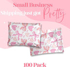 10x13 Designer Poly Mailer 100 Pack Heavy Duty Waterproof Self Seal Shipping Bags for Small Business Large Mailing Envelopes Bulk Tear Resistant Packaging Coquette Bows Hearts
