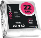 PROTARP Extreme Heavy Duty 22 Mil Tarp Cover, Waterproof, UV Resistant, Rip and Tear Proof, Poly Tarpaulin with Reinforced Edges for Roof, Camping, Patio, Pool, Boat. (White 20′ X 40′)