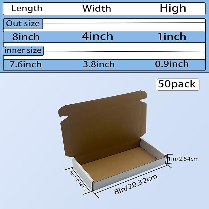 8x4x1 inch Small White Shipping Boxes 50 Pack, Corrugated Cardboard Mailer Boxes Bulk for Packaging Business Mailing Gift，Mini Mailer Boxes for Packaging Supplies Business Present