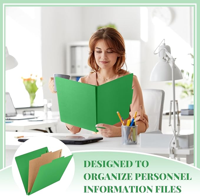Skyygemm 12 Pack Classification Folders Letter Size Bulk with Divider and 2" Expansion, Pressboard Folder with 2 Prong Fasteners for Teachers, Clergy, Office, Church, Christmas Donations(Green)