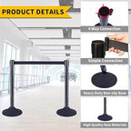 6PACK BESEA Crowd Control Stanchions Set Heavy Duty Crowd Control Barriers with 10' FEET Black Retractable Belt, Rubber Base(6PACK)