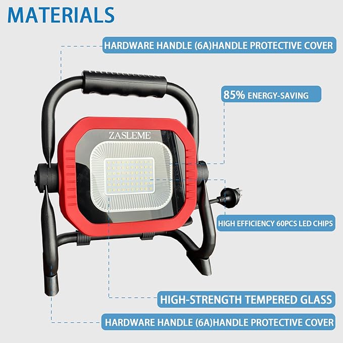 50W 7000LM LED Work Light with Adjustable Stand - IP65 Waterproof, 270° Rotation & 360° Swivel, Portable Flood Light for Workshop, Garage, Construction Sites