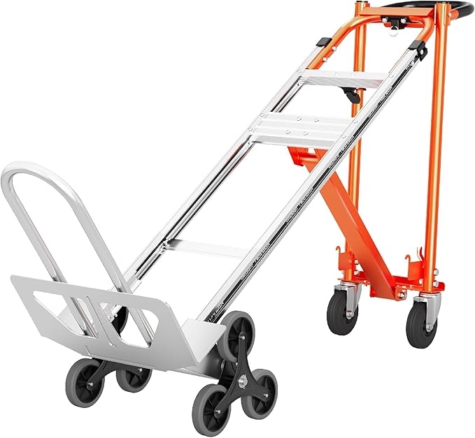 4 in 1 Industrial Convertible Stair Climbing Cart 1000 LBS Capacity, Heavy Duty Aluminum Hand Truck Dolly Cart with Solid Wheel, Folding Stair Climbing Cart Trolley for Transport Logistics Moving