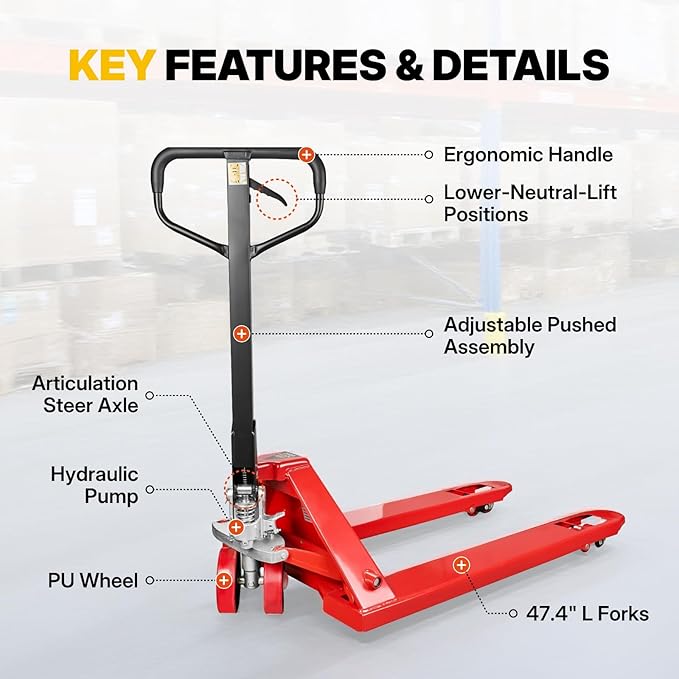 NORTHSKY Standard Manual Pallet Jack, 27" W x 48" L, 5500lbs Capacity for Warehouse, Workshop