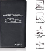 Andalus Auto Registration & Insurance Card Holder Pack of 2, Waterproof Essential Car Registration Holder with Hook & Loop Closure, Perfect for Every Vehicles Glove Boxes (Black - 9.5" x 5.15")