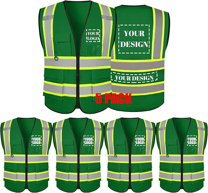 Safety Vest Reflective High Visibility with 5 Pockets ＆Zipper Class 2 Adult Unisex Construction Security Workwear