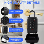 Key Lock Box, 12-Digit Code, Weatherproof Wall Mount, Large Capacity 5-8 Keys, Aluminum Alloy (Black, 3.58 * 2.24 * 7.8IN with Shackle)