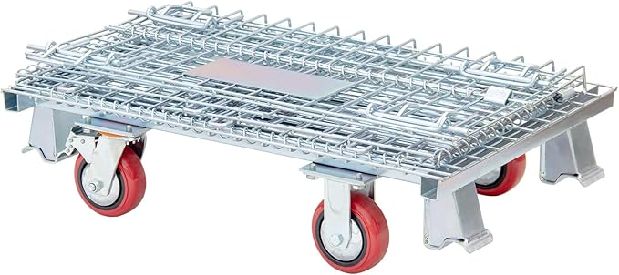 Collapsible Wire Mesh Container with Casters, 32"x20"x24", 1500 lbs Heavy-Duty Steel Storage Bin, Stackable Industrial Material Handling Cart