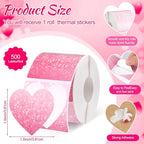 Ctosree 500 Pcs/ 1 Roll Thermal Sticker Labels Self Adhesive Direct Thermal Labels Multipurpose Printer Stickers for DIY, Name Tag(Heart,1.5 Inches,Shimmering Pink Gradient)