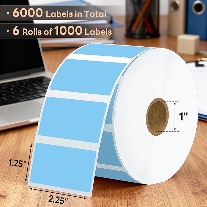 2.25" x 1.25" Direct Thermal Labels, Strong Adhesive Stickers Compatible with Zebra, Rollo, Munbyn & Most Desktop Thermal Printers (6 Rolls / 6000 Labels, Light Blue), TRSTGIX
