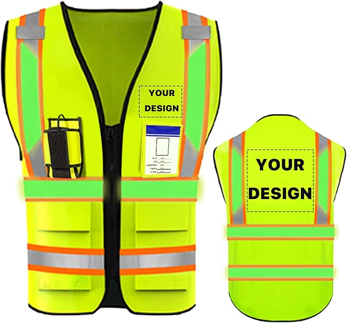 YOWESHOP High Visibility Reflective Safety Vest with Pockets Custom Your Logo Safety Workwear