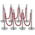 8 PCS Stainless Steel Stanchion Post,5Ft Red Velvet Rope, Hollow Base and Velvet Ropes Safety Barriers Set, Poles Crowd Control Barriers for Red Carpet Themed Decoration