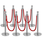 8 PCS Stainless Steel Stanchion Post,5Ft Red Velvet Rope, Hollow Base and Velvet Ropes Safety Barriers Set, Poles Crowd Control Barriers for Red Carpet Themed Decoration