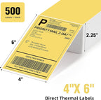 4"x6" Yellow Direct Thermal Labels, 500 Fanfold Shipping & Address Label Paper, Self-Adhesive Stickers for Thermal Printer, 1 Stack