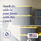 HOMZ 2-Pack Durabilt, Heavy Duty Plastic Storage Bins with Lids, 15 Gallon, Black/Yellow - Stackable Container Boxes for Home, Attic, and Garage Organization