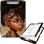 Clipboard with Storage High Capacity Plastic Nursing Clipboards with Pen Holder File Folder Storage Box Clipboard with Heavy Duty Clips for Teacher,Doctor,Offices-Black African American
