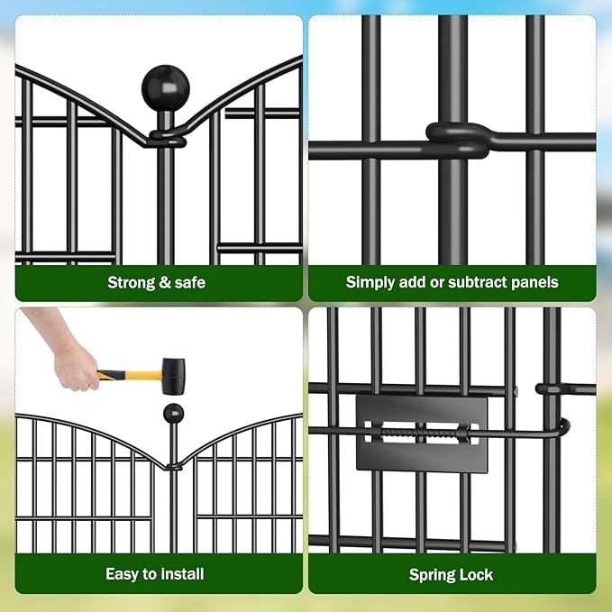 10 Panels No Dig Decorative Garden Fence with Gate - 24 in (H) x 20 ft (L) Dog Rabbits and Pets Fence Outdoor for Yard, Animal Barrier Tall Rustproof Metal Wire Fencing Border for Garden and Patio