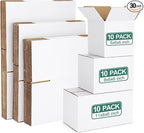 Eupako 30 Pack Small Shipping Boxes Assorted Sizes, White Corrugated Box Mailers, Cardboard Boxes for Packaging Small Business, Mailing, 6x6x6 & 8x6x6 & 11x6x6 10 PCS Each Small Boxes