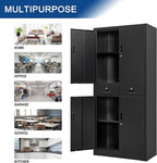Metal Storage Cabinet, 71" Locking Storage Cabinet with Adjustable Shelves and 2 Drawers, Steel Cabinets for Office, Garage, Home, School, Utility Room(Black)