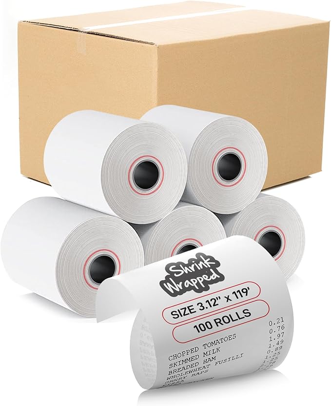100 Rolls – 3 1/8" x 119' Thermal Receipt Paper Rolls | BPA Free | Compatible Paper for Clover Station, Epson POS Printers & Cash Registers