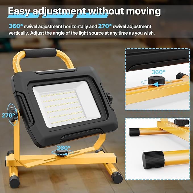 HYPERLITE LED Work Light 5000Lumen: 50W Waterproof Flood Light - Portable Work Light with 6.6FT Cord and Switch for Job Site Garage Workshop Car Repairing Indoor Outdoor Lighting