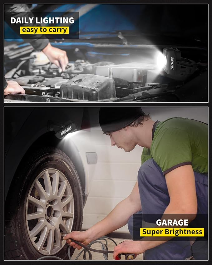 Led Work Light with 4 Modes,1200LM Portable COB Magnetic Light,3350mAh Recharge Spotlight and Floodlight,150° Rotate IP65 Waterproof for Car Repair and Camping, Black (1 Pack Without Hook)