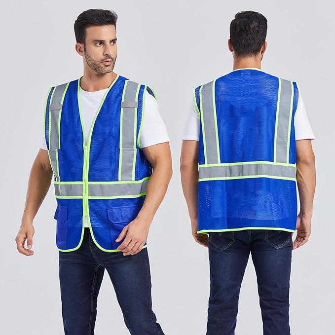 Custom Safety Vest with Logo Pockets High Visibility Reflective Vests Construction Security Workwear