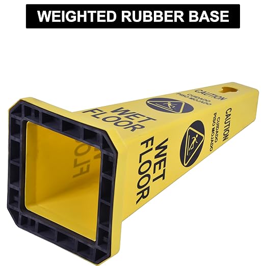 OrangeStar 8-Pack Wet Floor Caution Cones, Yellow Four Sided Bilingual Warning Message Safety Traffic Cones with Heavy Rubber Base for Indoor/Outdoor Use