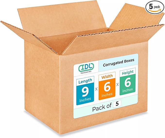 Small Moving & Shipping Boxes 9 x 6 x 6 inches (5-Pack) - Extra Strength 200 lb vs Regular - Corrugated Boxes for Packaging for USPS/UPS/FEDEX - Cardboard Box Small by IDL Packaging