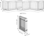 Vantas Folding Pet Gate 144" Wide, 30" Tall No-Assembly Wooden Dog Gate with Door Walk Through, Freestanding Wire Pet Gate, Pet Puppy Safety Fence, with 2PCS Support - White