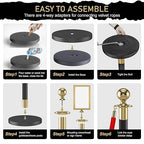kaiyomi 6Pcs Stanchions Posts Velvet Ropes with Red Carpet and Sign Frame, Water or Sand-Fillable Base, Suitable for 8.5" x 11" A4 Paper Size Sign Frame for Red Carpet Party Decoration (Black&Golden)
