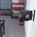 VEVOR Retractable Extension Cord Reel, 50 FT, Heavy Duty 14AWG/3C SJTOW Extension Power Cord with Lighted Triple Tap Outlet, 13A Circuit Breaker 180° Swivel Bracket for Ceiling or Wall Mount, Red