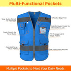 TCCFCCT Safety Vest for Men Women 9 Pockets High Visibility Reflective Vest for Safety, Work Vest with Reflective Strips, Meets ANSI/ISEA Standards, (Blue, X-Large)