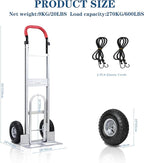 Aluminum Alloy Hand Truck with U-Shaped Handle, 2 Rubber Wheels, 600 lb Capacity, Ext endable Base Plate - Suitable for Warehouse, Office, Home & Multiple Usage Scenarios