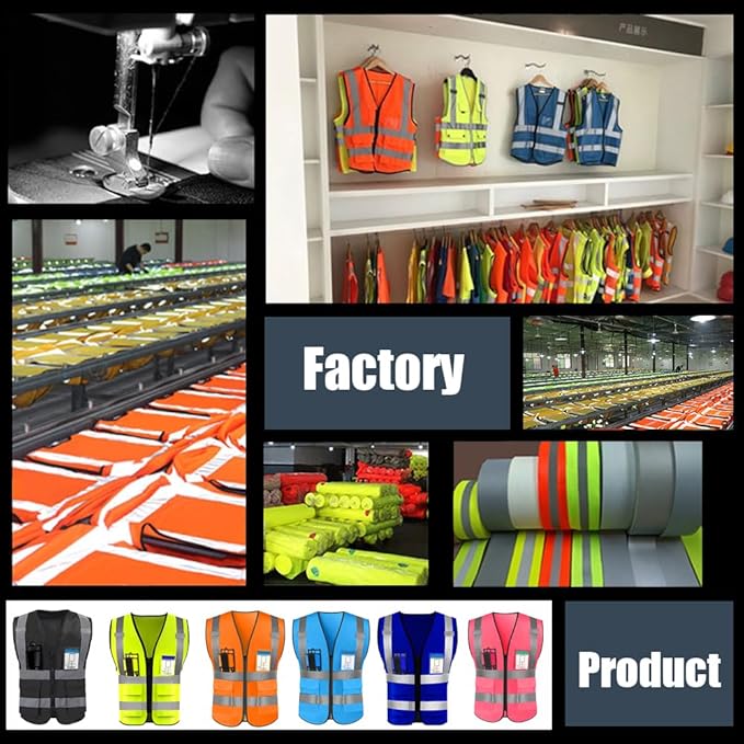 YOWESHOP High Reflective Visibility Safety Vest with Pockets and Zipper Custom Your Logo Safety Workwear